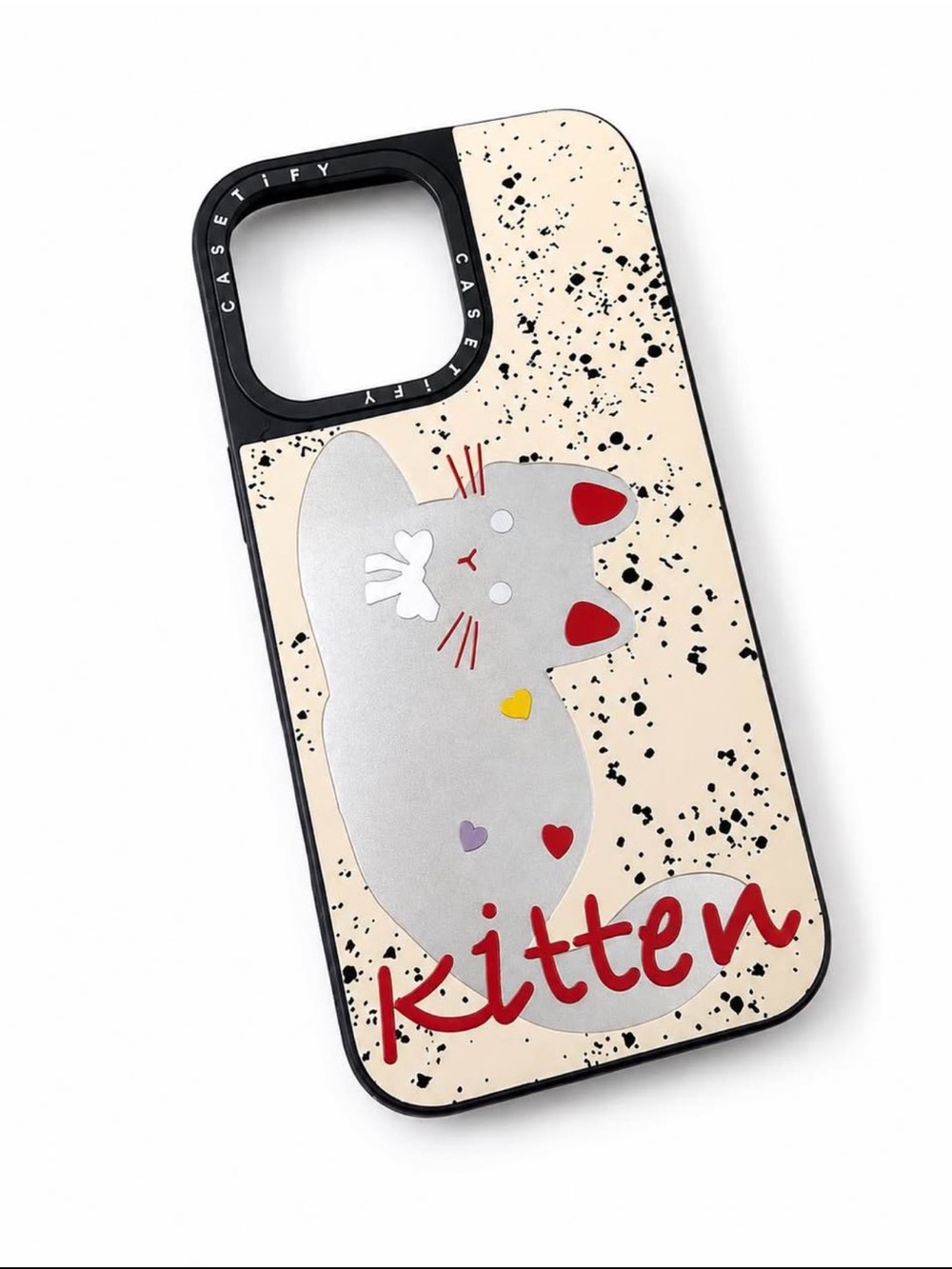 Casetify Beige & Silver Kitten iPhone 16 ProMax Case with Red Accents